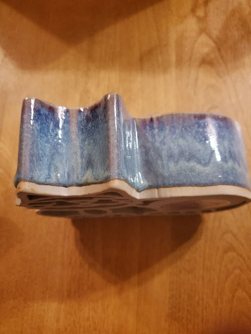 Candle Pots Kitty Cat Blue Brown Drip Glaze Votive Holder Bay Pottery USA MADE